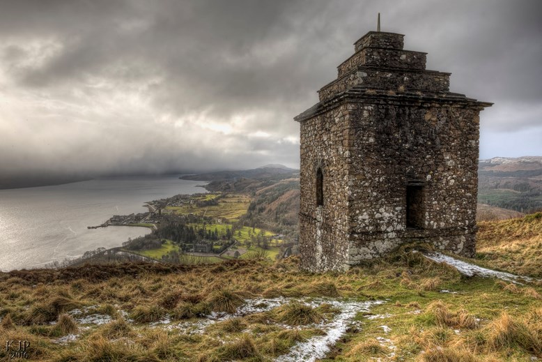 18th-century watchtower above Loch Fyne, viewpoint