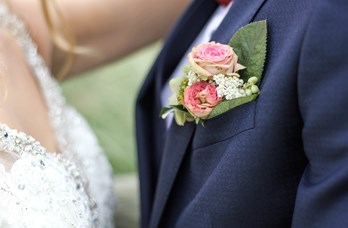 Groom Wedding Corsage Flower Close Up at Thainstone House Wedding Venue in Aberdeenshire
