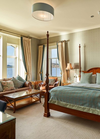 Oban Bay | Bay View Junior Suite accommodation at Oban Bay Hotel with sea views and elegant interior design. ?? Oban Bay